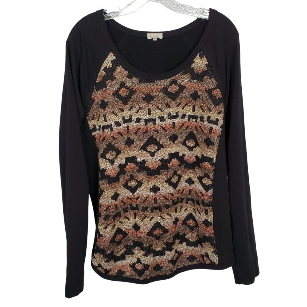 Modo Doc XL Top Southwestern Desert Tribal Knit Front Pattern Casual Pullover - Picture 2 of 7